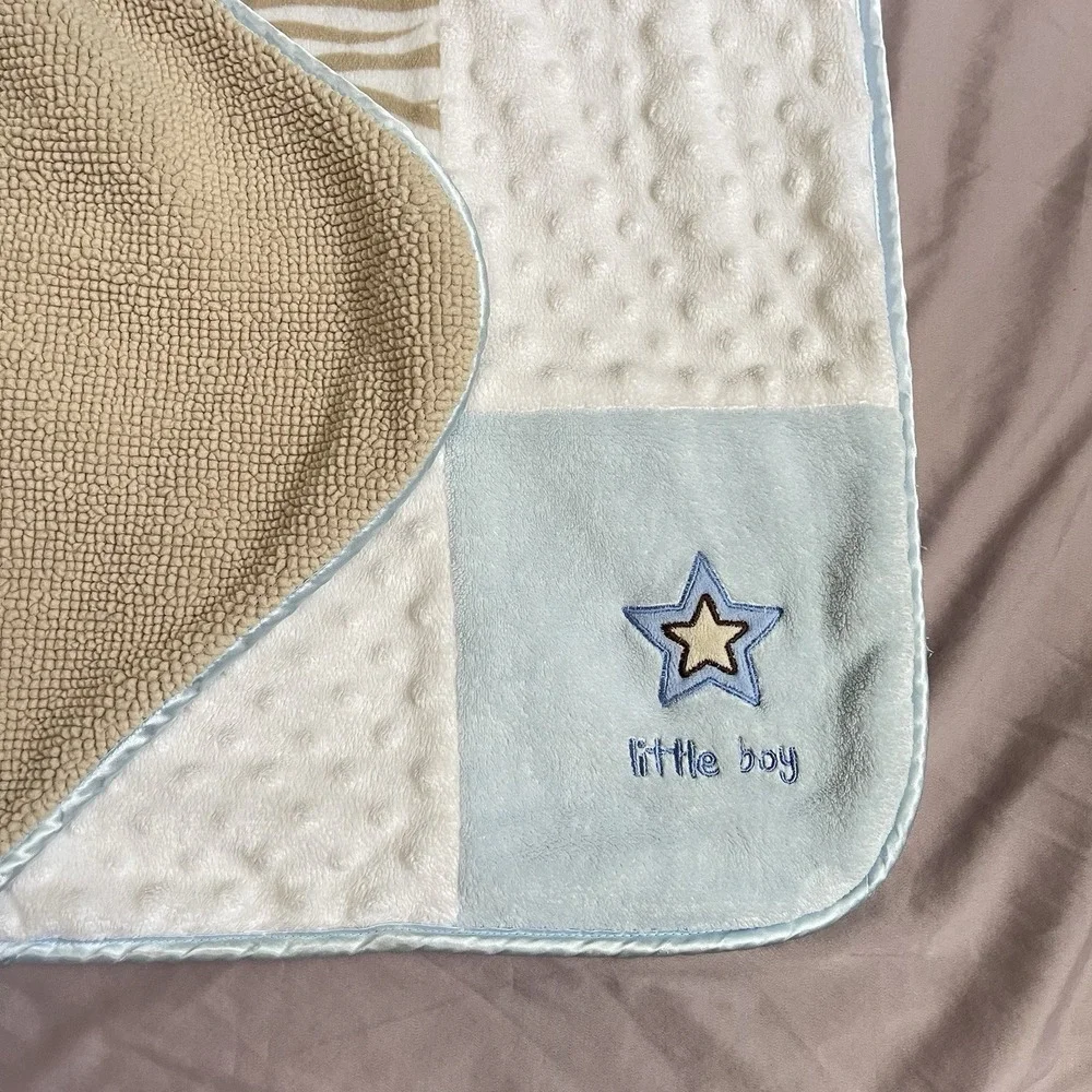 Carters Just One You Blue Checkered Minky Dot Baby Blanket Zebra Little Boy Star